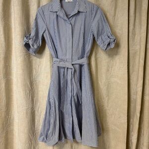 Striped Mid-length Sleeve Shirt Dress